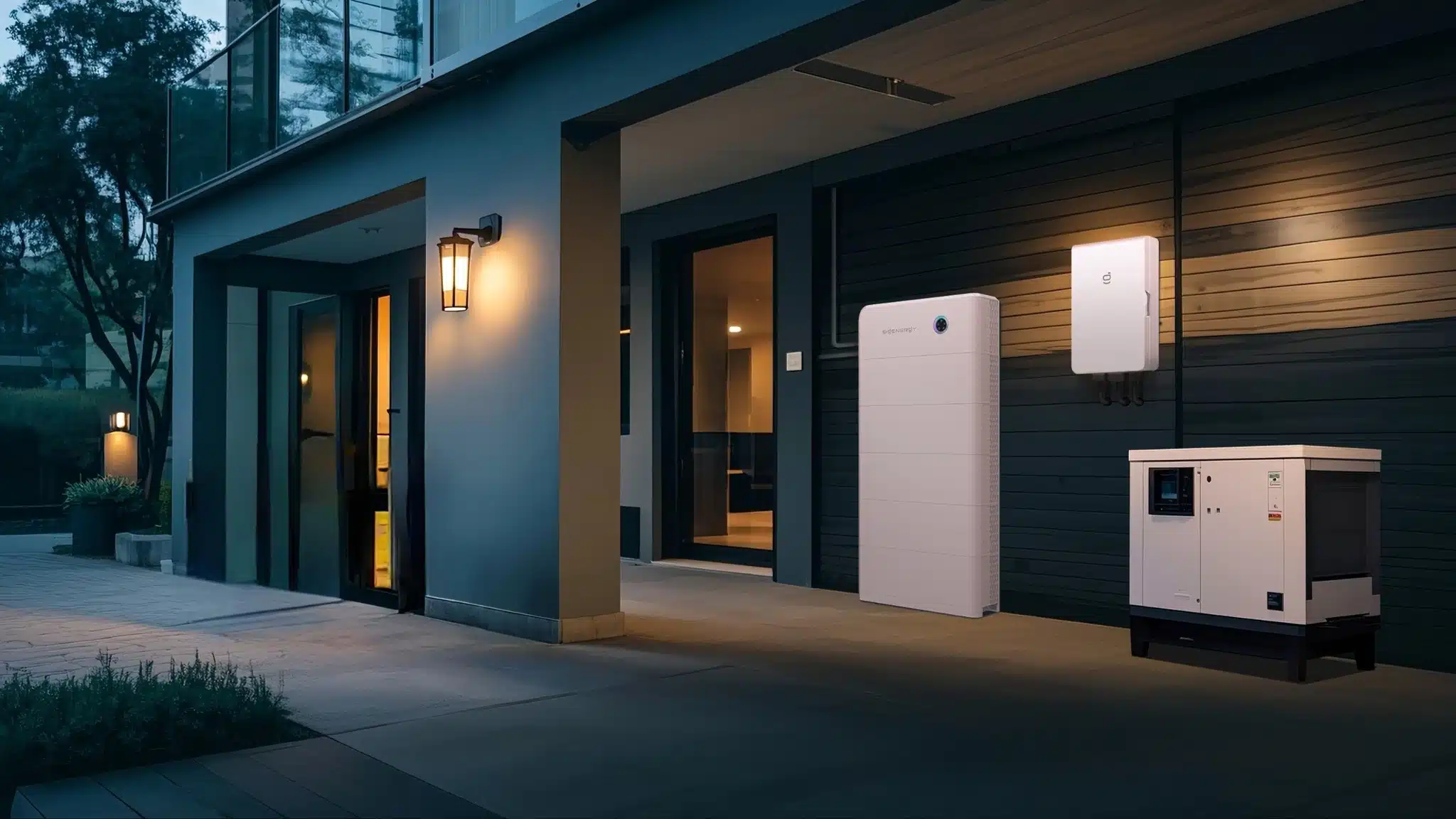 thuisbatterij en omvormer buiteninstallatie woning